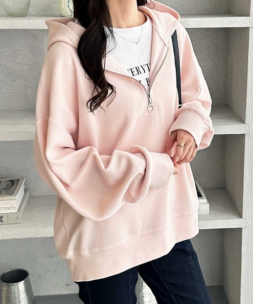 GeeRA(ジーラ)の「ハーフジップワッフルパーカー(パーカー・レディース・ネイビー/ライトピンク/杢グレー・X-LARGE/LARGE/MEDIUM)」の15枚目の写真
