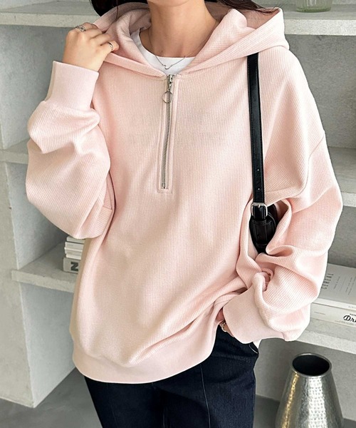 GeeRA(ジーラ)の「ハーフジップワッフルパーカー(パーカー・レディース・ネイビー/ライトピンク/杢グレー・X-LARGE/LARGE/MEDIUM)」の13枚目の写真