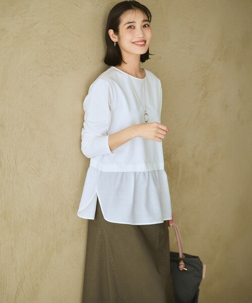 23区 S（ニジュウサンクチイサイサイズ）の「ナチュラルコットンベア シアードッキング カットソー（Tシャツ/カットソー・レディース・ブラック系/ベージュ系/ホワイト系・32）」の4枚目の写真