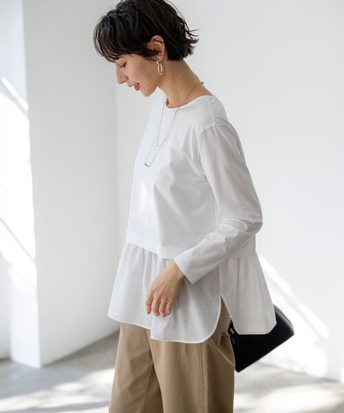 23区 S（ニジュウサンクチイサイサイズ）の「ナチュラルコットンベア シアードッキング カットソー（Tシャツ/カットソー・レディース・ブラック系/ベージュ系/ホワイト系・32）」の6枚目の写真