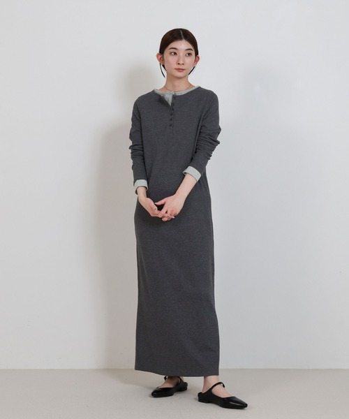 select MOCA（セレクトモカ）の「カットリブレイヤードヘンリーネックワンピース（ワンピース・レディース・ブラウン/グレー/ブラック・LARGE/MEDIUM）」の4枚目の写真