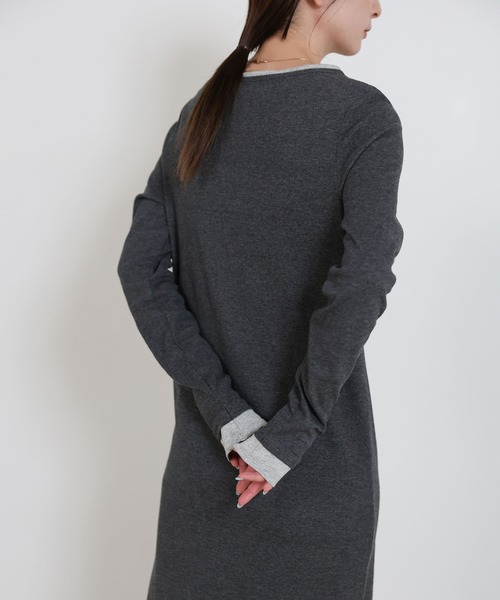 select MOCA（セレクトモカ）の「カットリブレイヤードヘンリーネックワンピース（ワンピース・レディース・ブラウン/グレー/ブラック・LARGE/MEDIUM）」の13枚目の写真