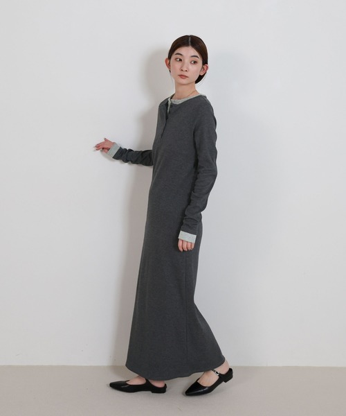 select MOCA（セレクトモカ）の「カットリブレイヤードヘンリーネックワンピース（ワンピース・レディース・ブラウン/グレー/ブラック・LARGE/MEDIUM）」の11枚目の写真