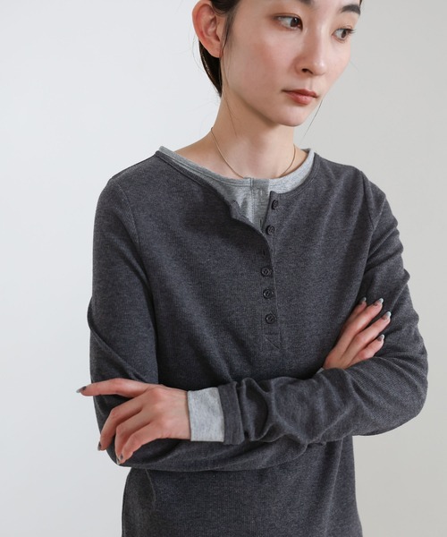 select MOCA（セレクトモカ）の「カットリブレイヤードヘンリーネックワンピース（ワンピース・レディース・ブラウン/グレー/ブラック・LARGE/MEDIUM）」の14枚目の写真