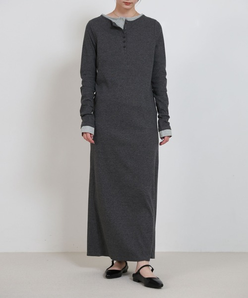select MOCA（セレクトモカ）の「カットリブレイヤードヘンリーネックワンピース（ワンピース・レディース・ブラウン/グレー/ブラック・LARGE/MEDIUM）」の9枚目の写真
