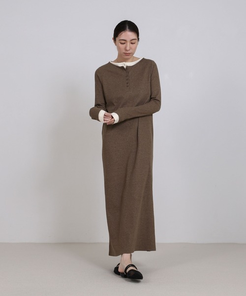 select MOCA（セレクトモカ）の「カットリブレイヤードヘンリーネックワンピース（ワンピース・レディース・ブラウン/グレー/ブラック・LARGE/MEDIUM）」の17枚目の写真