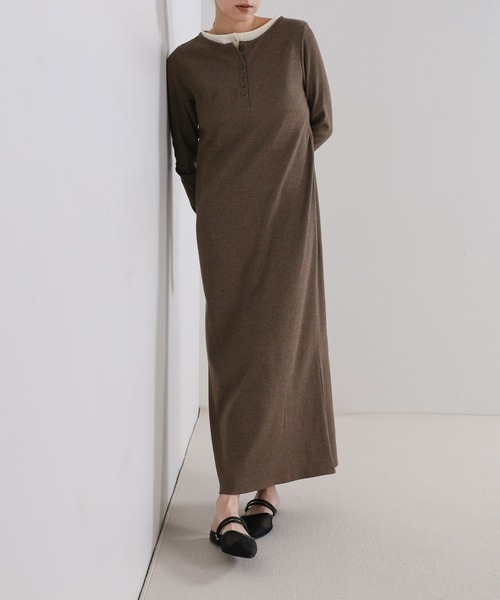 select MOCA（セレクトモカ）の「カットリブレイヤードヘンリーネックワンピース（ワンピース・レディース・ブラウン/グレー/ブラック・LARGE/MEDIUM）」の20枚目の写真