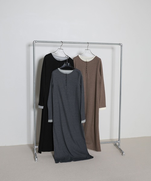 select MOCA（セレクトモカ）の「カットリブレイヤードヘンリーネックワンピース（ワンピース・レディース・ブラウン/グレー/ブラック・LARGE/MEDIUM）」の16枚目の写真