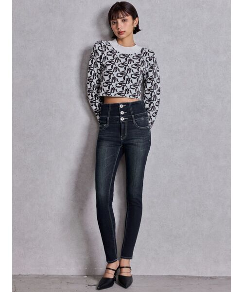 GYDA（ジェイダ）の「ハイウエストウエストクロススキニーデニムパンツ（デニムパンツ・レディース・ブラック/ライトブルー/インディゴブルー・X-SMALL/SMALL/MEDIUM/LARGE）」の13枚目の写真