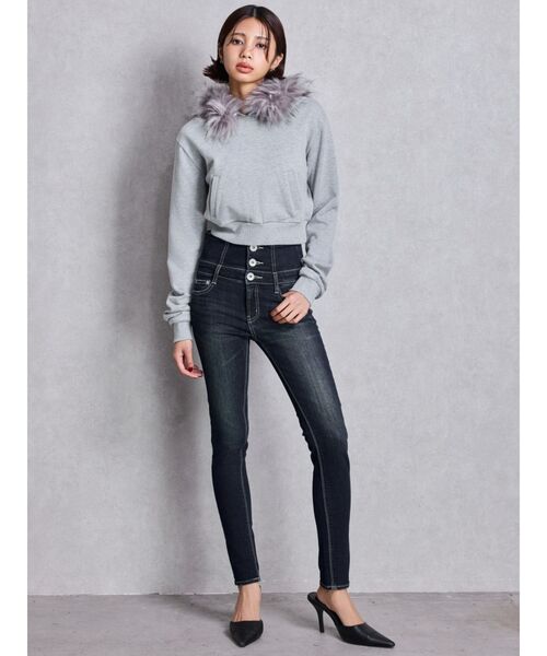 GYDA（ジェイダ）の「ハイウエストウエストクロススキニーデニムパンツ（デニムパンツ・レディース・ブラック/ライトブルー/インディゴブルー・X-SMALL/SMALL/MEDIUM/LARGE）」の14枚目の写真