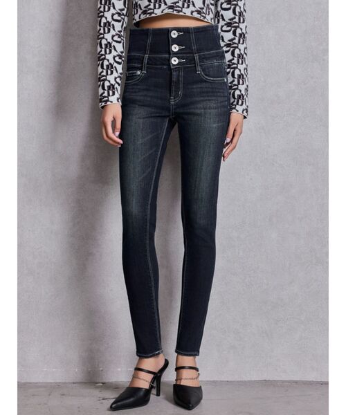 GYDA（ジェイダ）の「ハイウエストウエストクロススキニーデニムパンツ（デニムパンツ・レディース・ブラック/ライトブルー/インディゴブルー・X-SMALL/SMALL/MEDIUM/LARGE）」の22枚目の写真