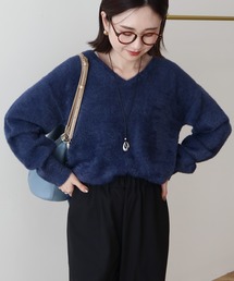 レディースのニット/セーター（ブルー・ネイビー/青色系・Vネック