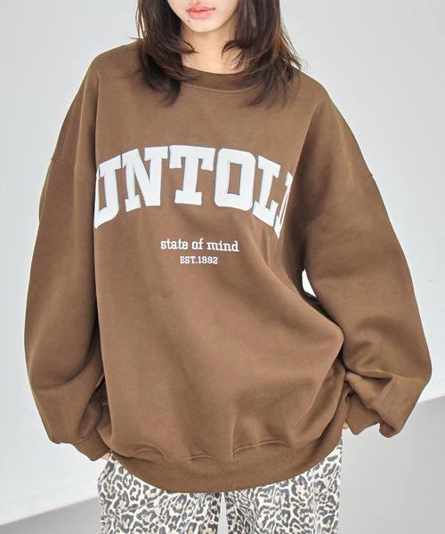 ANAP（アナップ）の「ベロア刺繍 オーバーサイズ スウェット プルオーバー（スウェット・レディース・ブラウン/ライトグレー/オレンジ/ネイビー・F）」の3枚目の写真