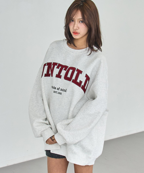 ANAP（アナップ）の「ベロア刺繍 オーバーサイズ スウェット プルオーバー（スウェット・レディース・ブラウン/ライトグレー/オレンジ/ネイビー・F）」の20枚目の写真