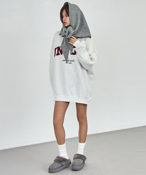 ANAP（アナップ）の「ベロア刺繍 オーバーサイズ スウェット プルオーバー（スウェット・レディース・ブラウン/ライトグレー/オレンジ/ネイビー・F）」の6枚目の写真