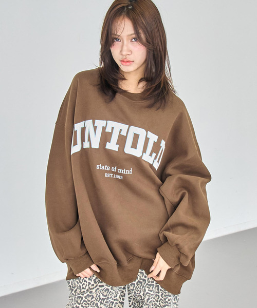 ANAP（アナップ）の「ベロア刺繍 オーバーサイズ スウェット プルオーバー（スウェット・レディース・ブラウン/ライトグレー/オレンジ/ネイビー・F）」の8枚目の写真