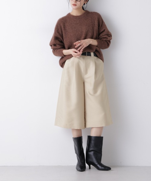 NANO universe(ナノユニバース)の「エアリーツイルボリュームキュロットパンツ(その他パンツ・レディース・ベージュ/ブラック・S/M)」の1枚目の写真