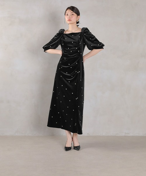 Kana（カナ）の「ハート刺繍 ベロア ウエストタック デザイン ワンピース ドレス 結婚式 お呼ばれ オケージョン デイリー（ドレス・レディース・ブラウン/ブラック・M）」の12枚目の写真