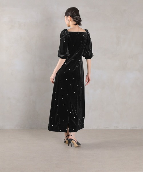 Kana（カナ）の「ハート刺繍 ベロア ウエストタック デザイン ワンピース ドレス 結婚式 お呼ばれ オケージョン デイリー（ドレス・レディース・ブラウン/ブラック・M）」の13枚目の写真