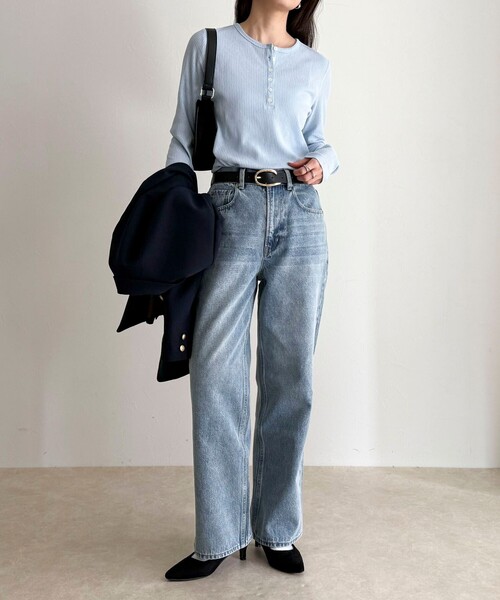 fredy emue（フレディエミュ）の「シアーテレコヘンリーネックプルオーバー（Tシャツ/カットソー・レディース・サックスブルー/ベージュ/ネイビー/オフホワイト・38）」の8枚目の写真