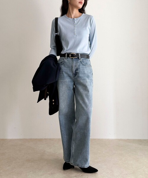 fredy emue（フレディエミュ）の「シアーテレコヘンリーネックプルオーバー（Tシャツ/カットソー・レディース・サックスブルー/ベージュ/ネイビー/オフホワイト・38）」の10枚目の写真