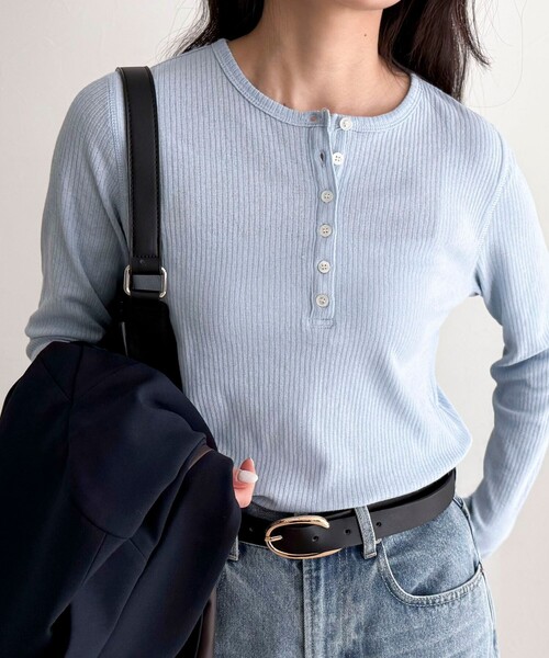 fredy emue（フレディエミュ）の「シアーテレコヘンリーネックプルオーバー（Tシャツ/カットソー・レディース・サックスブルー/ベージュ/ネイビー/オフホワイト・38）」の14枚目の写真