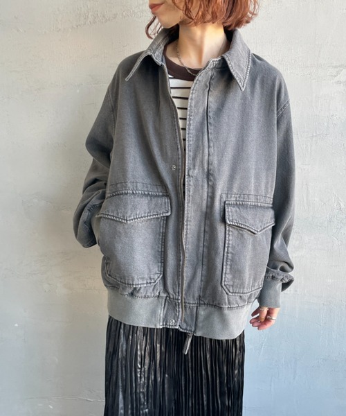 ARMY TWILL（アーミーツイル）の「[ARMY TWILL/アーミーツイル] 別注 デニム A-2フライトジャケット（ブルゾン・レディース・ブラック/ネイビー・L/M/S）」の7枚目の写真