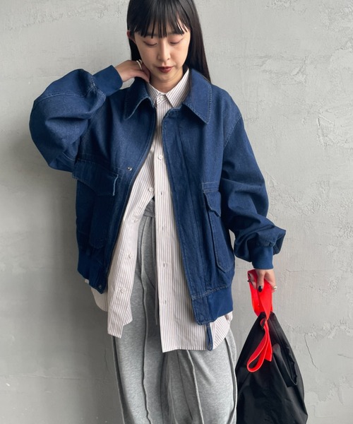 ARMY TWILL（アーミーツイル）の「[ARMY TWILL/アーミーツイル] 別注 デニム A-2フライトジャケット（ブルゾン・レディース・ブラック/ネイビー・L/M/S）」の15枚目の写真