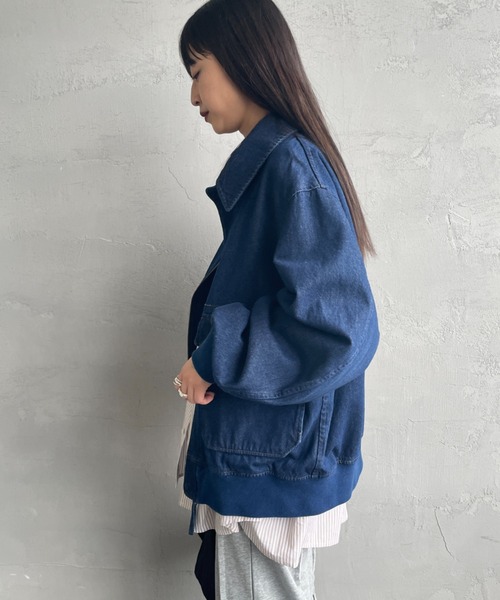 ARMY TWILL（アーミーツイル）の「[ARMY TWILL/アーミーツイル] 別注 デニム A-2フライトジャケット（ブルゾン・レディース・ブラック/ネイビー・L/M/S）」の16枚目の写真