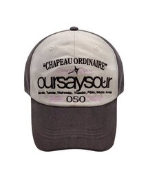OURSAYSOUR（アワーセイアワー）の「レタリングロゴボールキャップブラウン/ベージュ（キャップ）」