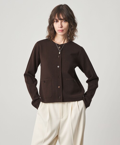 Steven Alan(スティーブンアラン)の「<Steven Alan>ミラノリブ ショートカーディガン(カーディガン/ボレロ・レディース・ダークブラウン/オフホワイト/ブラック・FREE)」の4枚目の写真