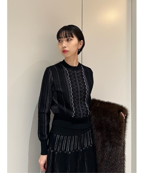 ESTNATION（エストネーション）の「ESTNATION / レース ジャガード クルーネック プルオーバー（ニット/セーター・レディース・オフホワイト/ブラック・FREE）」の14枚目の写真