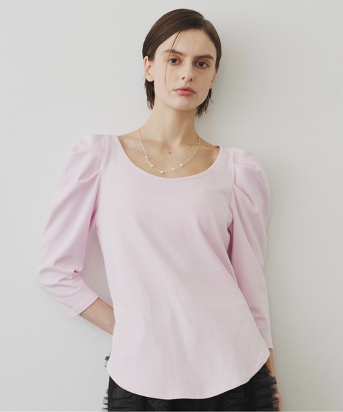 LA BELLE ETUDE（ラベルエチュード）の「ギャザーパフショートスリーブカットソー（Tシャツ/カットソー・レディース・ライトブルー/ブラック/ピンク/ホワイト・FREE）」の4枚目の写真