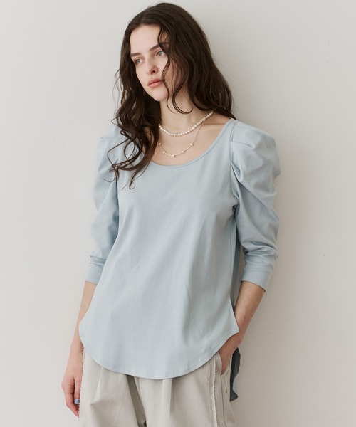 LA BELLE ETUDE（ラベルエチュード）の「ギャザーパフショートスリーブカットソー（Tシャツ/カットソー・レディース・ライトブルー/ブラック/ピンク/ホワイト・FREE）」の8枚目の写真