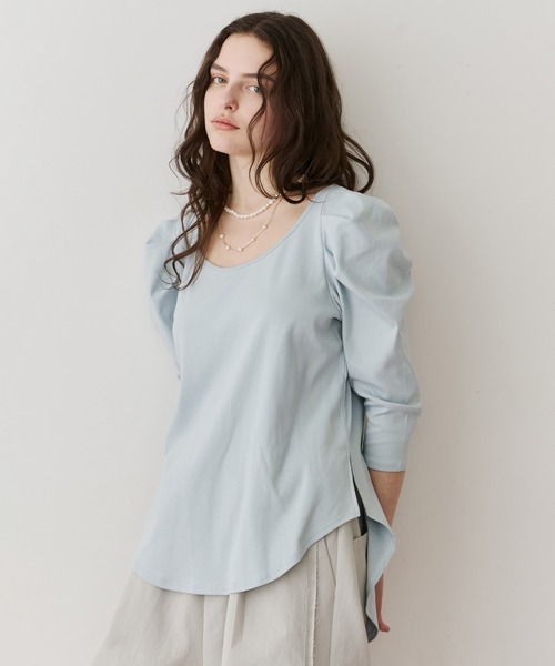 LA BELLE ETUDE（ラベルエチュード）の「ギャザーパフショートスリーブカットソー（Tシャツ/カットソー・レディース・ライトブルー/ブラック/ピンク/ホワイト・FREE）」の10枚目の写真