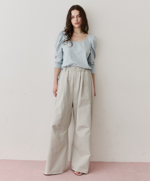 LA BELLE ETUDE（ラベルエチュード）の「ギャザーパフショートスリーブカットソー（Tシャツ/カットソー・レディース・ライトブルー/ブラック/ピンク/ホワイト・FREE）」の11枚目の写真