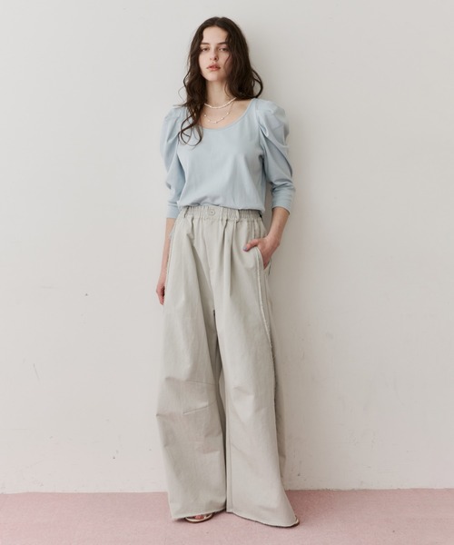 LA BELLE ETUDE（ラベルエチュード）の「ギャザーパフショートスリーブカットソー（Tシャツ/カットソー・レディース・ライトブルー/ブラック/ピンク/ホワイト・FREE）」の12枚目の写真