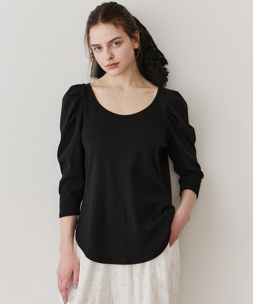 LA BELLE ETUDE（ラベルエチュード）の「ギャザーパフショートスリーブカットソー（Tシャツ/カットソー・レディース・ライトブルー/ブラック/ピンク/ホワイト・FREE）」の5枚目の写真