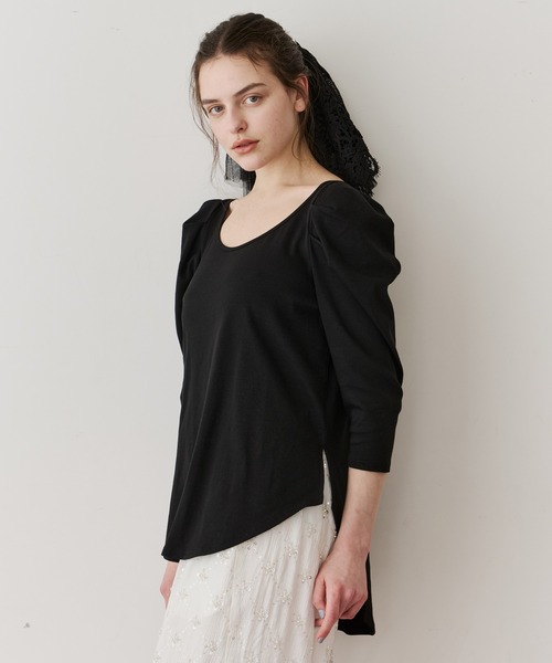 LA BELLE ETUDE（ラベルエチュード）の「ギャザーパフショートスリーブカットソー（Tシャツ/カットソー・レディース・ライトブルー/ブラック/ピンク/ホワイト・FREE）」の16枚目の写真