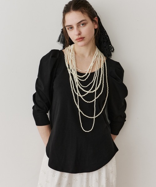 LA BELLE ETUDE（ラベルエチュード）の「ギャザーパフショートスリーブカットソー（Tシャツ/カットソー・レディース・ライトブルー/ブラック/ピンク/ホワイト・FREE）」の18枚目の写真