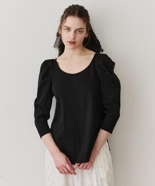 LA BELLE ETUDE（ラベルエチュード）の「ギャザーパフショートスリーブカットソー（Tシャツ/カットソー・レディース・ライトブルー/ブラック/ピンク/ホワイト・FREE）」の15枚目の写真