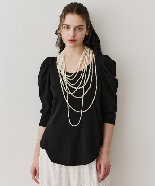 LA BELLE ETUDE（ラベルエチュード）の「ギャザーパフショートスリーブカットソー（Tシャツ/カットソー・レディース・ライトブルー/ブラック/ピンク/ホワイト・FREE）」の17枚目の写真