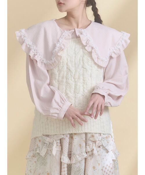 merry jenny（メリージェニー）の「フリルカラーニットドッキングブラウス（シャツ/ブラウス・レディース・アイボリー/グレー/ピンク・FREE）」の3枚目の写真
