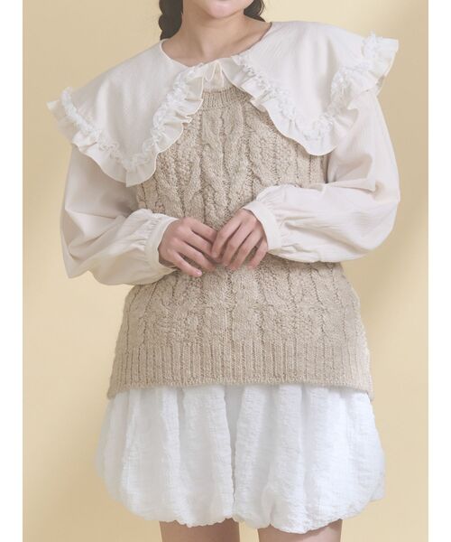 merry jenny（メリージェニー）の「フリルカラーニットドッキングブラウス（シャツ/ブラウス・レディース・アイボリー/グレー/ピンク・FREE）」の2枚目の写真