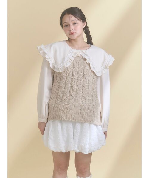 merry jenny（メリージェニー）の「フリルカラーニットドッキングブラウス（シャツ/ブラウス・レディース・アイボリー/グレー/ピンク・FREE）」の4枚目の写真
