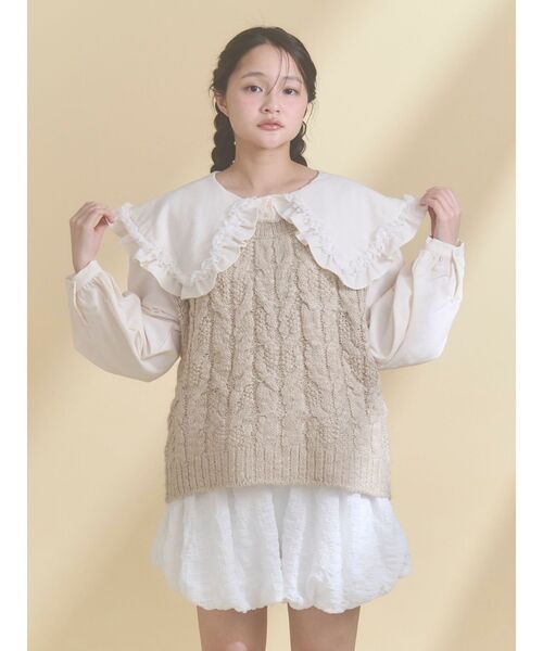 merry jenny（メリージェニー）の「フリルカラーニットドッキングブラウス（シャツ/ブラウス・レディース・アイボリー/グレー/ピンク・FREE）」の5枚目の写真