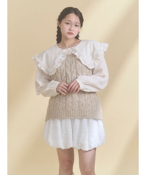 merry jenny（メリージェニー）の「フリルカラーニットドッキングブラウス（シャツ/ブラウス・レディース・アイボリー/グレー/ピンク・FREE）」の6枚目の写真