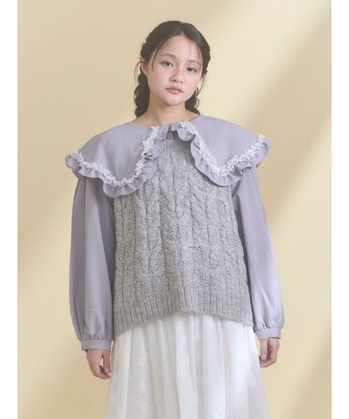 merry jenny（メリージェニー）の「フリルカラーニットドッキングブラウス（シャツ/ブラウス・レディース・アイボリー/グレー/ピンク・FREE）」の10枚目の写真