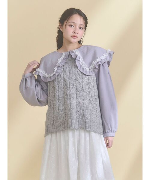 merry jenny（メリージェニー）の「フリルカラーニットドッキングブラウス（シャツ/ブラウス・レディース・アイボリー/グレー/ピンク・FREE）」の11枚目の写真