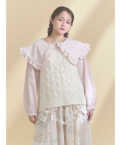 merry jenny（メリージェニー）の「フリルカラーニットドッキングブラウス（シャツ/ブラウス・レディース・アイボリー/グレー/ピンク・FREE）」の14枚目の写真